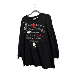 Quacker Factory Why I Love My Cat Black Sweatshirt Size‎ 2X